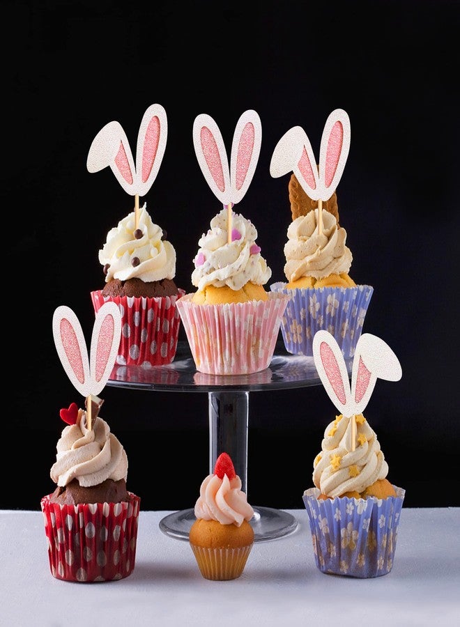 Ercadio 24 Pack Easter Bunny Ear Cupcake Toppers Glitter Rabbit Ears Cupcake Picks Easter Day Cupcake Toppers Rabbit Cake Toppers for Spring Birthday Baby Shower Party Supplies - Image 3